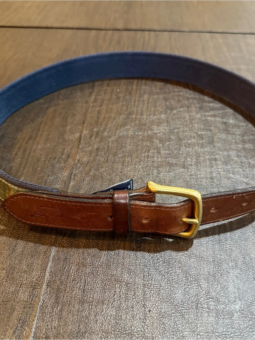 Vineyard Vines Pheasant Leather Canvas Brown Men’s Belt Brass Buckle Sz 34